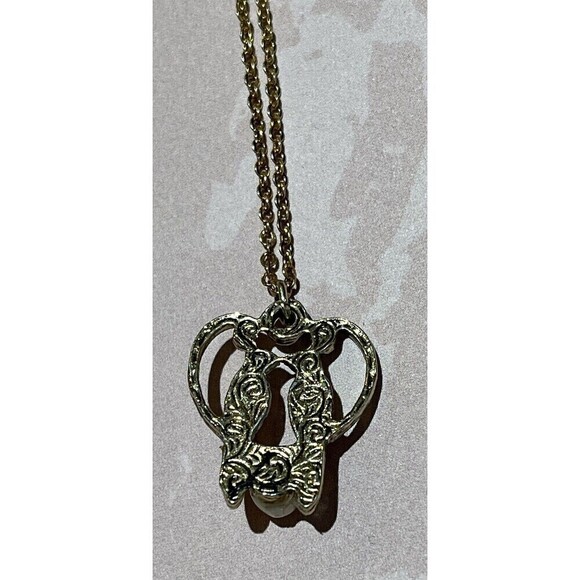 LOVEBIRDS HEART Faux Pearl Pendant Necklace Gold Tone Womens 17in Bird Lovers - Picture 7 of 8
